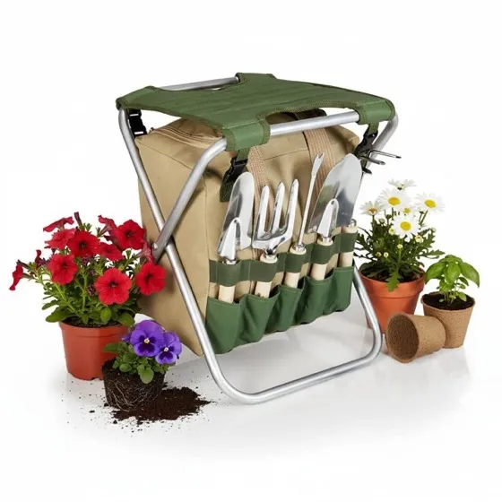Portable Seat With Garden Tools Organizer