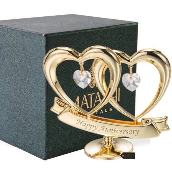 Matashi 24K Gold Plated Anniversary Heart Sculpture with Crystals