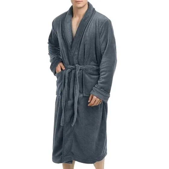 Luxury Ultra Soft Mens Robe Plush Fleece Long Bathrobe