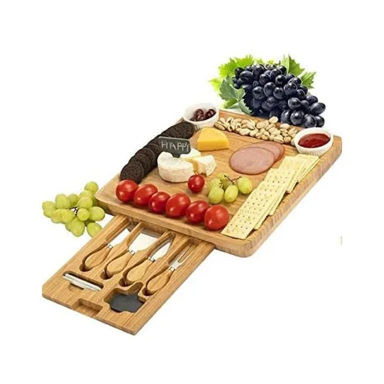 Cheese Board and Knife Set Bamboo Charcuterie Platter Serving Tray