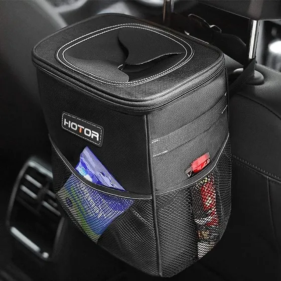 Trash Can With Lid and Storage Pockets