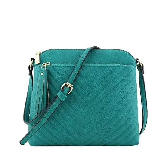 FashionPuzzle Chevron Quilted Medium Crossbody Bag with Tassel Accent