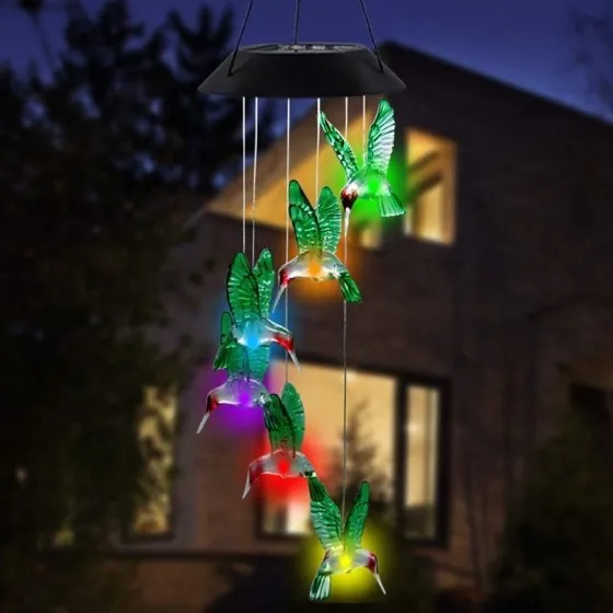 MorTime LED Solar Hummingbird Wind Chime
