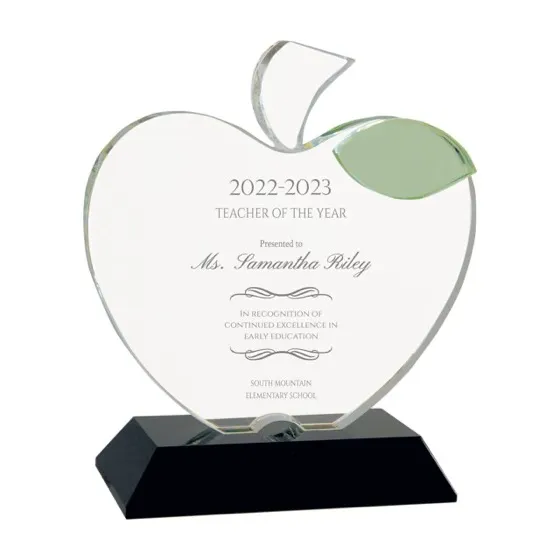 Personalized 6 1/4" Crystal Apple Plaque