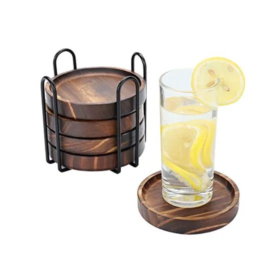 6Pcs Wooden Coasters for Drink-Acacia Wood Drink Coasters Set