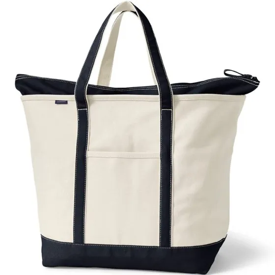 Lands' End Natural Zip Top Canvas Tote Bag