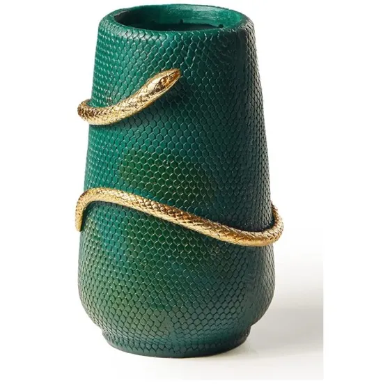Flower Vase 8 Inch Green and Gold Snake vases