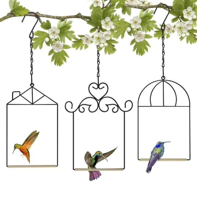 Metal Frame Hummingbird Swings and Perches with Wooden Dowel Black