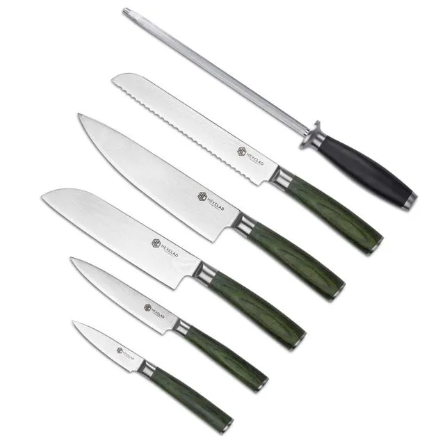HexClad Green 6 Piece Japanese Damascus Stainless Steel Knife Set