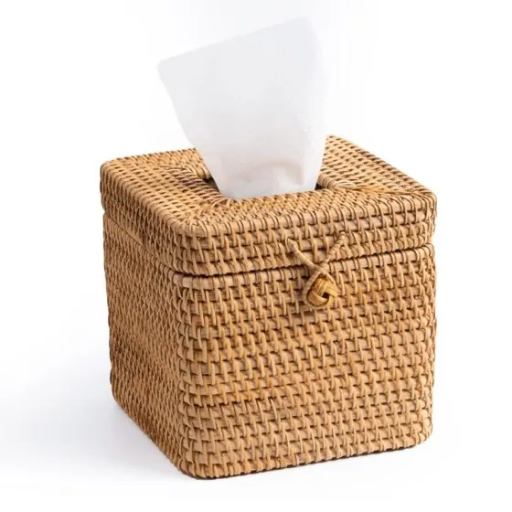 Rattan Square Tissue Box Cover