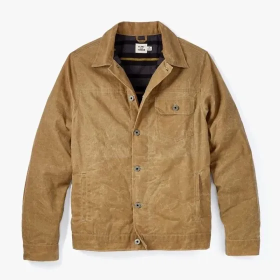 Huckberry Flint and Tinder Men's Flannel-Lined Waxed Trucker Jacket