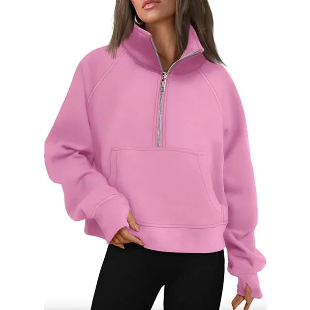 Half-Zip Cropped Pullover Sweatshirt