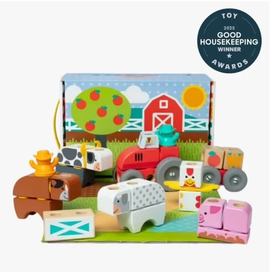 Melissa & Doug Blockables Farm Connectable Wooden Building Blocks Set