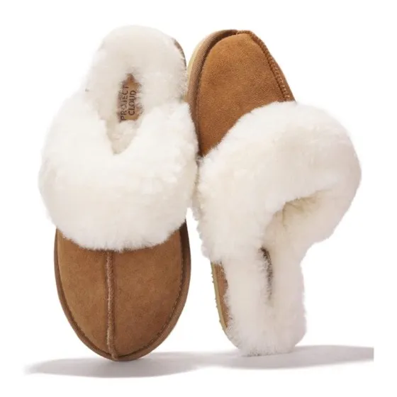 Project Cloud 100% Genuine Leather and Australian Sheepskin Scuff Slippers