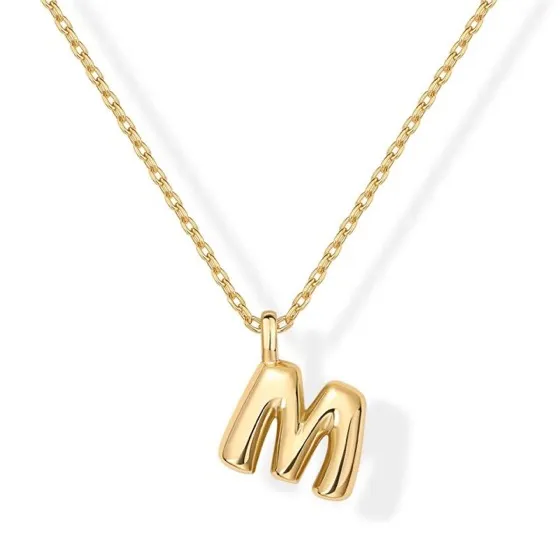 Pavoi 14K Gold Plated Dainty Chunky Bubble Initial Letter Pendant