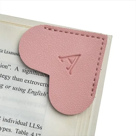 Moteerllu Personalized Leather Heart Bookmark with Initials