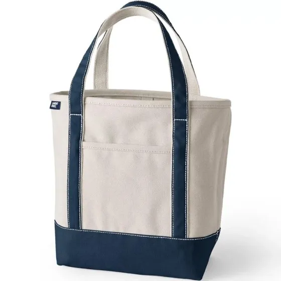 Lands' End Open Canvas Tote Medium Regular Handle Natural/heritage Red
