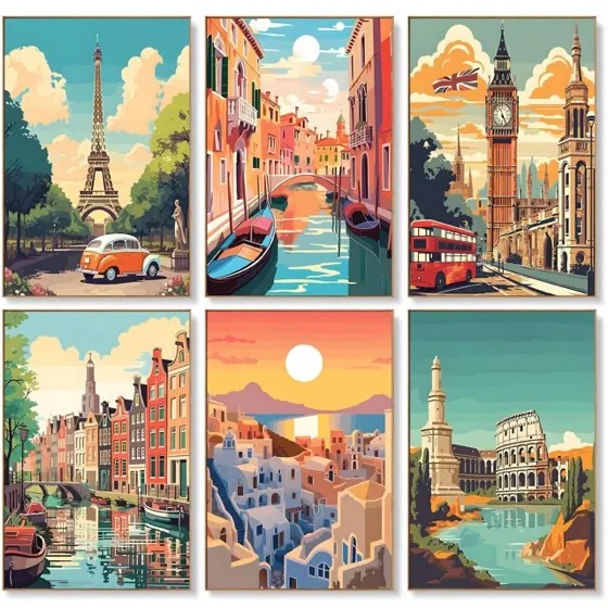 Offito 6 Pack Paint by Numbers Kit for Adults