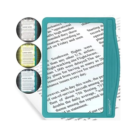 MagniPros 5X Rechargeable LED Page Magnifier with 3 Color Light